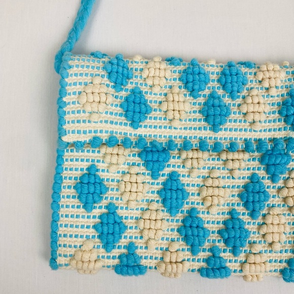 Antonello Tedde blue and white boho textured purse with braided strap. - Picture 2 of 7